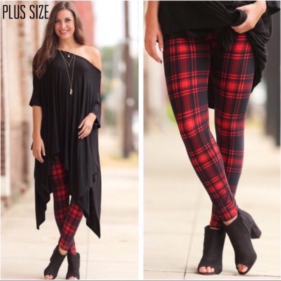 Infinity Raine Pants - Infinity Raine Plus Size Red Plaid Leggings